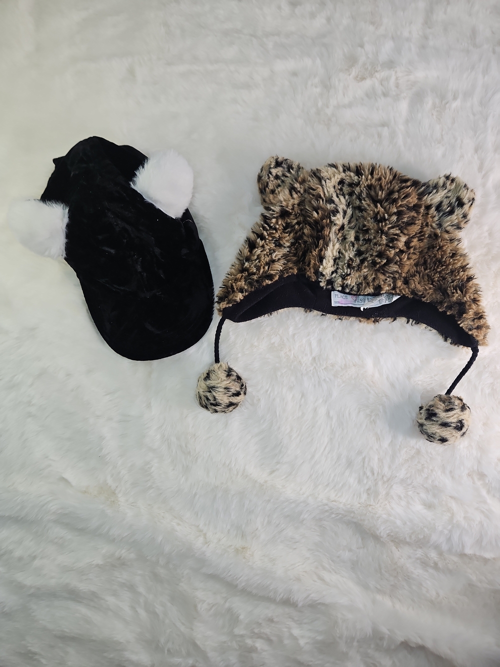 Plush Faux Fur Animal Ear Beanie Hat And Black Animal Ear Cap Childrens Small